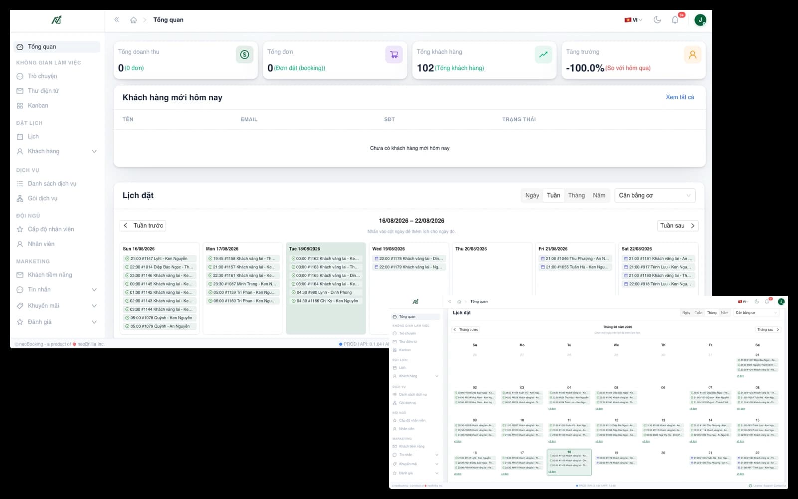 neoBooking appointment scheduling dashboard