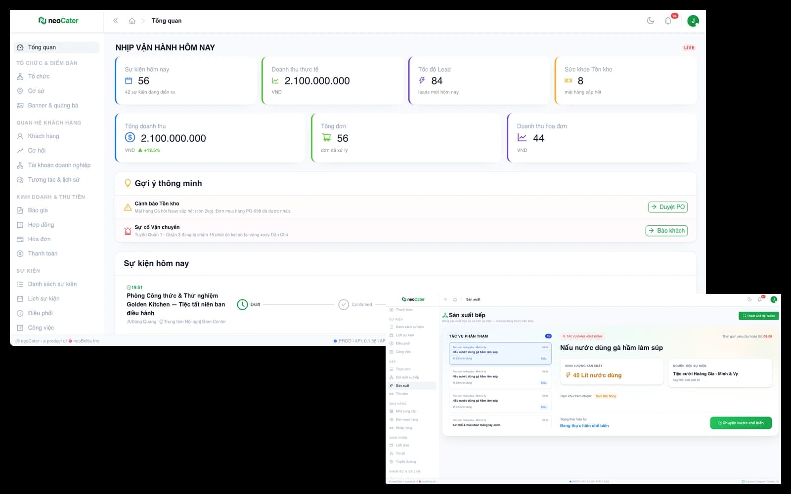 neoCater catering operations and dashboard console